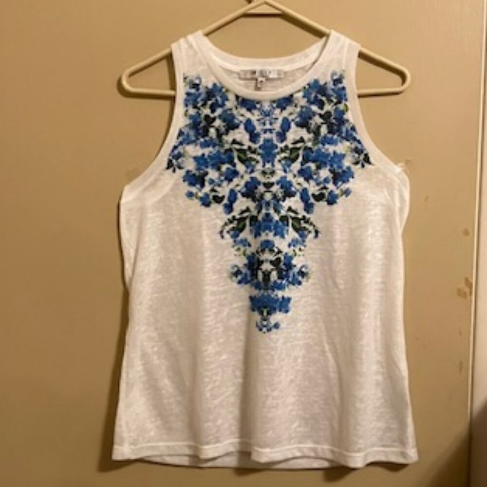 Milly (Revolve) White with Blue Flowers Halter Tank Top XS/S